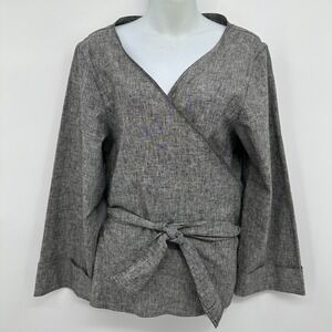 Courtney Washington Top‎ Shirt Large 100% Linen Wrap Tie Front Lagenlook Coastal